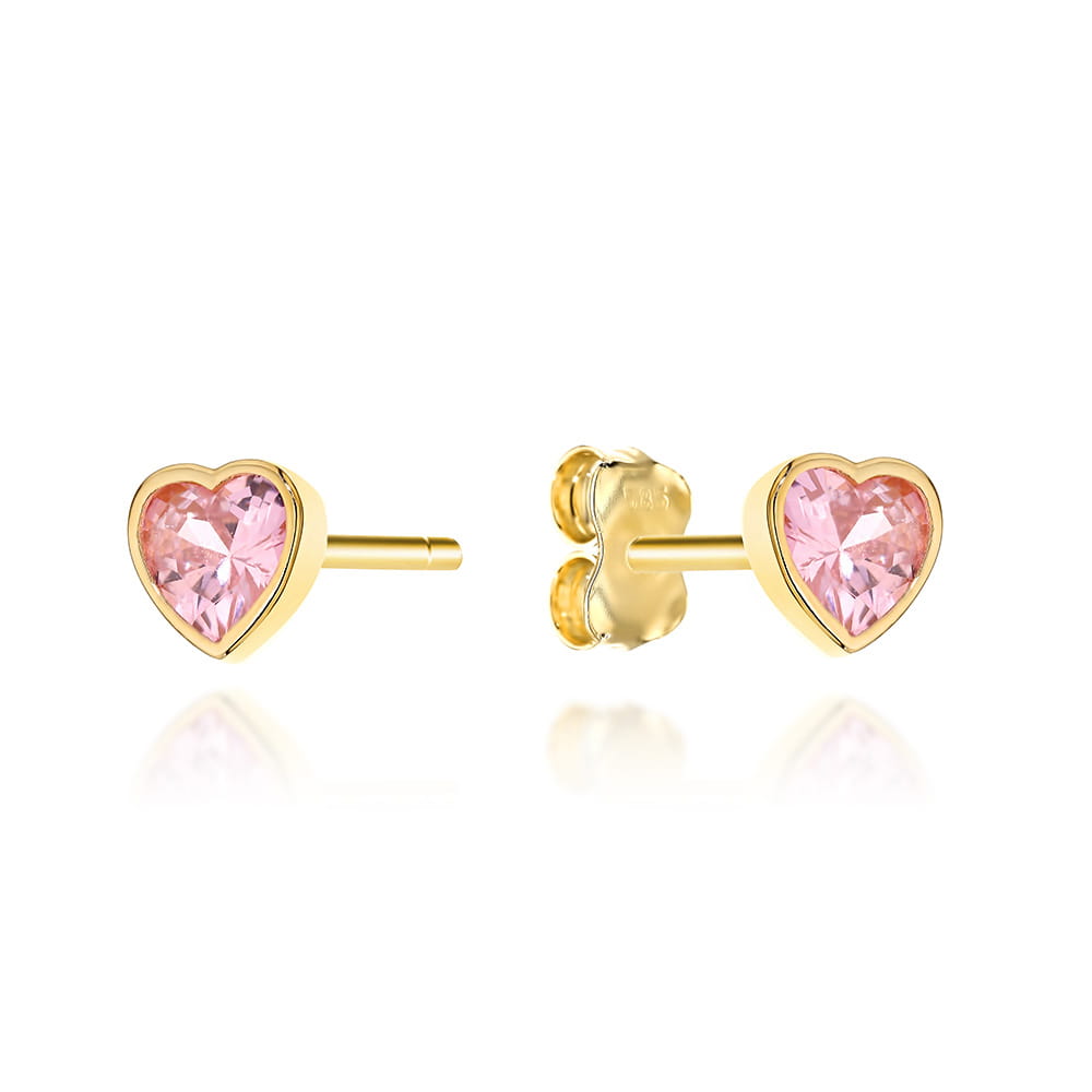 Kolczyki złote serduszka z różowym kamieniem pr. 585 1 Kolczyki złote serduszka z różowym kamieniem pr. 585