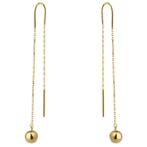 Złote kolczyki przewlekane gładkie kulki na łańcuszku pr. 585