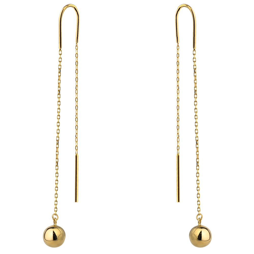 Złote kolczyki przewlekane gładkie kulki na łańcuszku pr. 585 1 Złote kolczyki przewlekane gładkie kulki na łańcuszku pr. 585