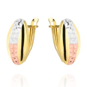 Kolczyki złote owal diamentowany trzy kolory złota pr. 585
