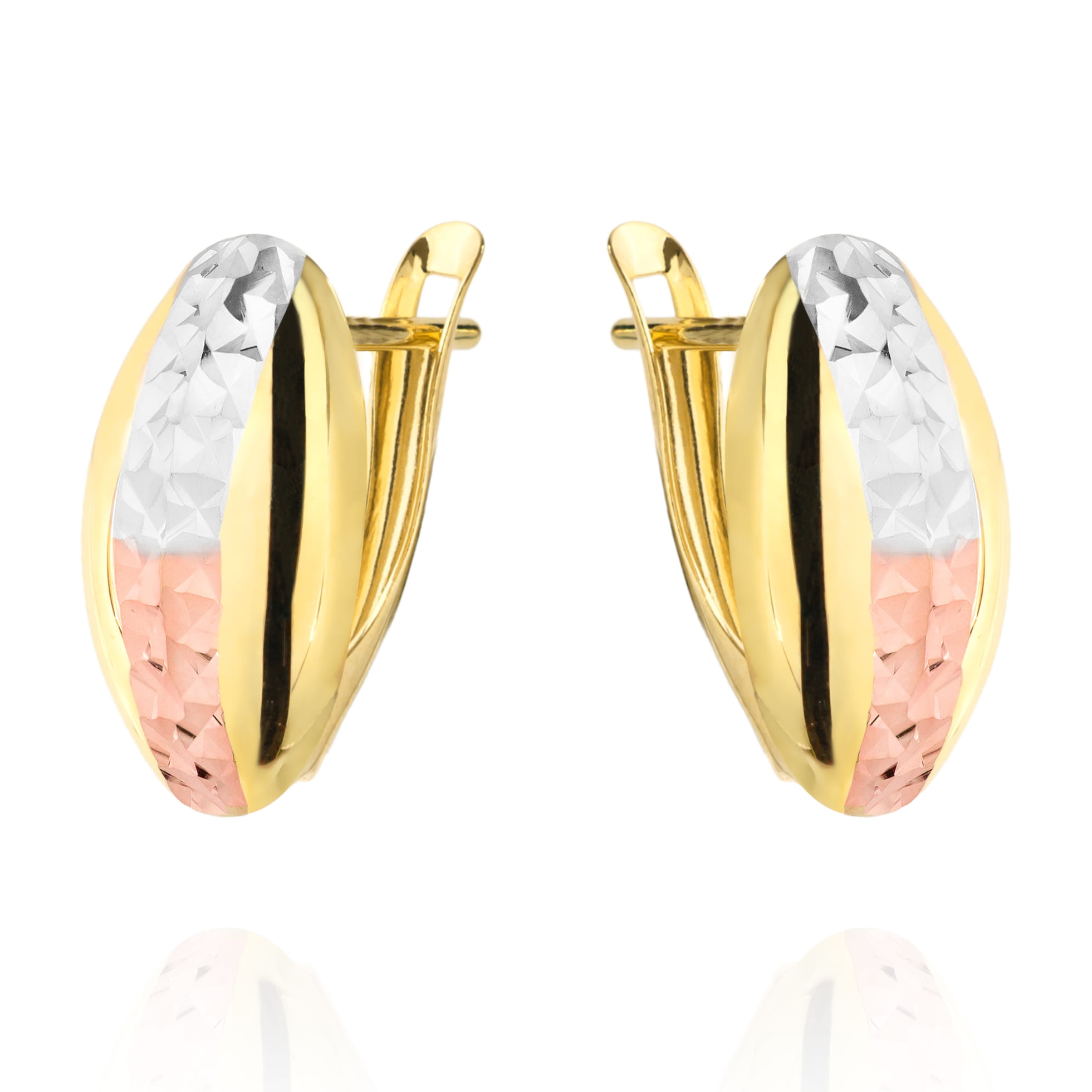 Kolczyki złote owal diamentowany trzy kolory złota pr. 585 1 Kolczyki złote owal diamentowany trzy kolory złota pr. 585