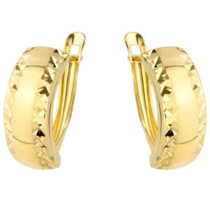 Kolczyki złote diamentowane na obu brzegach szer. 5 mm pr. 585