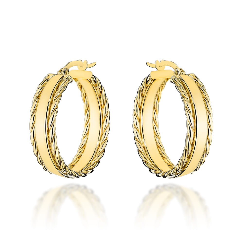 Kolczyki złote koła z plecionym zdobieniem na bokach pr. 585 1 Kolczyki złote koła z plecionym zdobieniem na bokach pr. 585