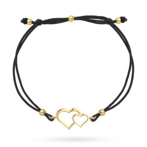 Bransoletka złote splecione serca na czarnym sznurku pr. 585