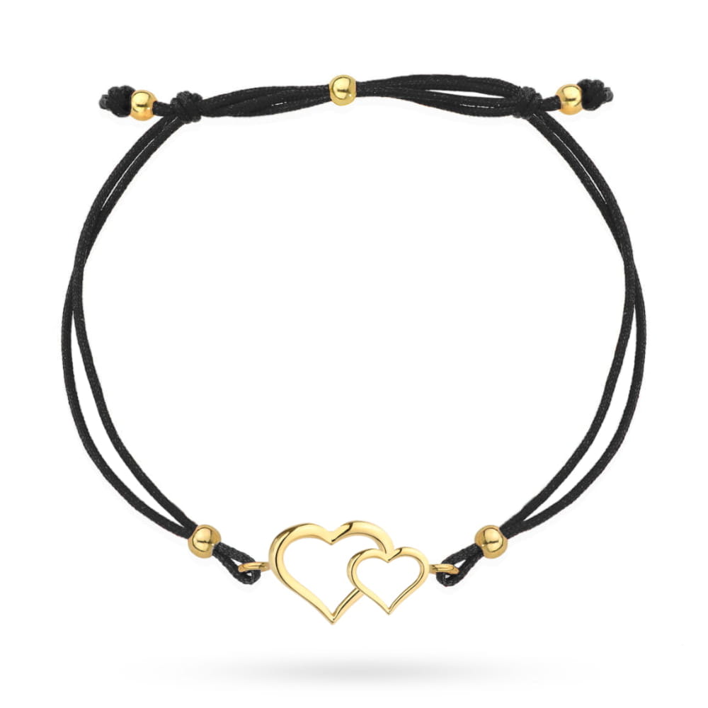 Bransoletka złote splecione serca na czarnym sznurku pr. 585 1 Bransoletka złote splecione serca na czarnym sznurku pr. 585