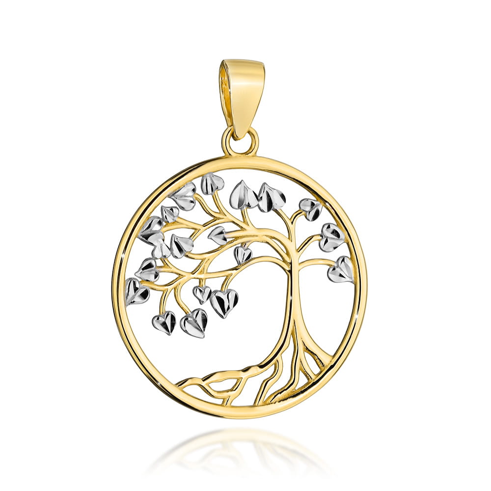 Zawieszka złota drzewko szczęścia zdobione białym złotem pr. 585 1 Zawieszka złota drzewko szczęścia zdobione białym złotem pr. 585