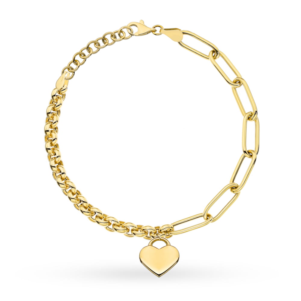 Bransoletka złota o splocie rolo z sercem i ogniwami pr. 585 1 Bransoletka złota o splocie rolo z sercem i ogniwami pr. 585