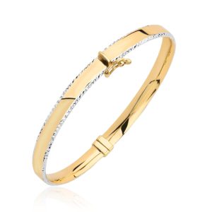 Bransoletka złota sztywna z diamentowaniem w białym złocie pr. 585