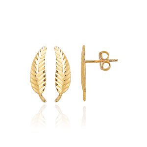 Kolczyki złote małe diamentowane listki pr. 585