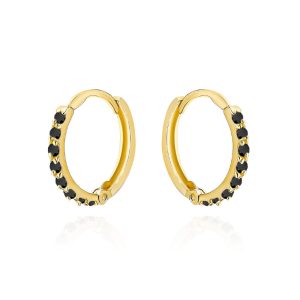Kolczyki złote kółeczko wysadzane czarnymi cyrkoniami pr. 585