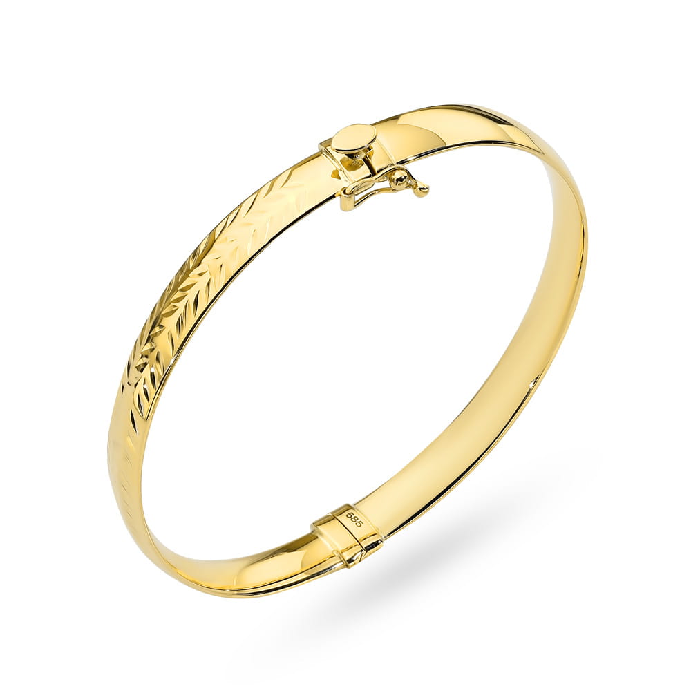 Bransoletka złota sztywna zdobiona diamentowaniem pr. 585 1 Bransoletka złota sztywna zdobiona diamentowaniem pr. 585