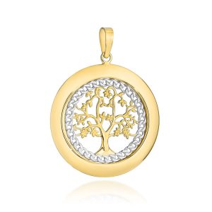 Zawieszka złota drzewko szczęścia zdobione w kole w dwóch kolorach złota pr. 585