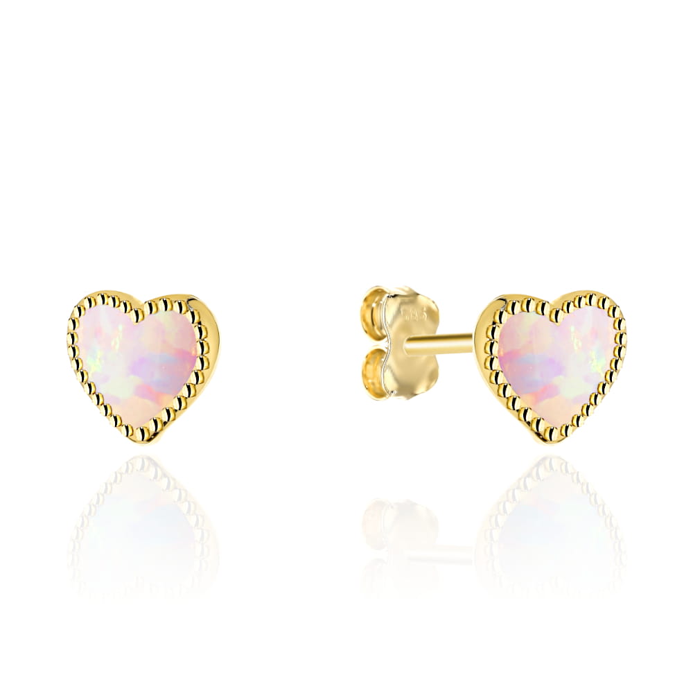 Kolczyki złote serduszka z różowym opalitem na sztyfcie pr. 585 1 Kolczyki złote serduszka z różowym opalitem na sztyfcie pr. 585