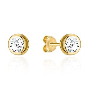 Kolczyki złote cyrkonia otoczona złotem na sztyfcie pr. 585