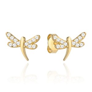 Kolczyki złota ważka wysadzana cyrkoniami pr. 585