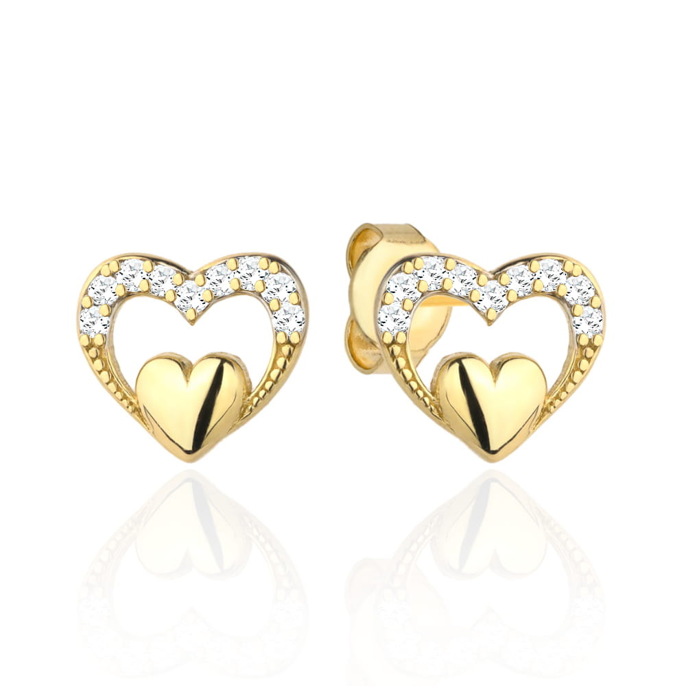 Kolczyki złote gładkie serduszko w sercu z cyrkonii pr. 585 1 Kolczyki złote gładkie serduszko w sercu z cyrkonii pr. 585