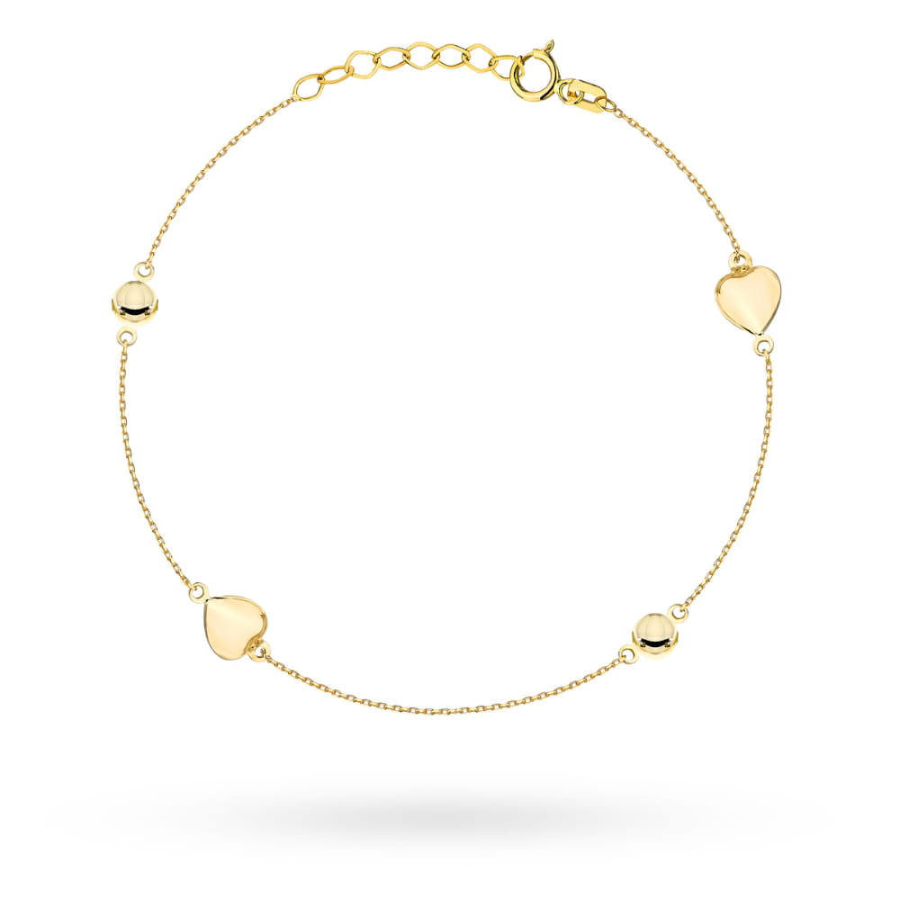 Bransoletka złota wypukłe serca i kółeczka pr. 585 1 Bransoletka złota wypukłe serca i kółeczka pr. 585