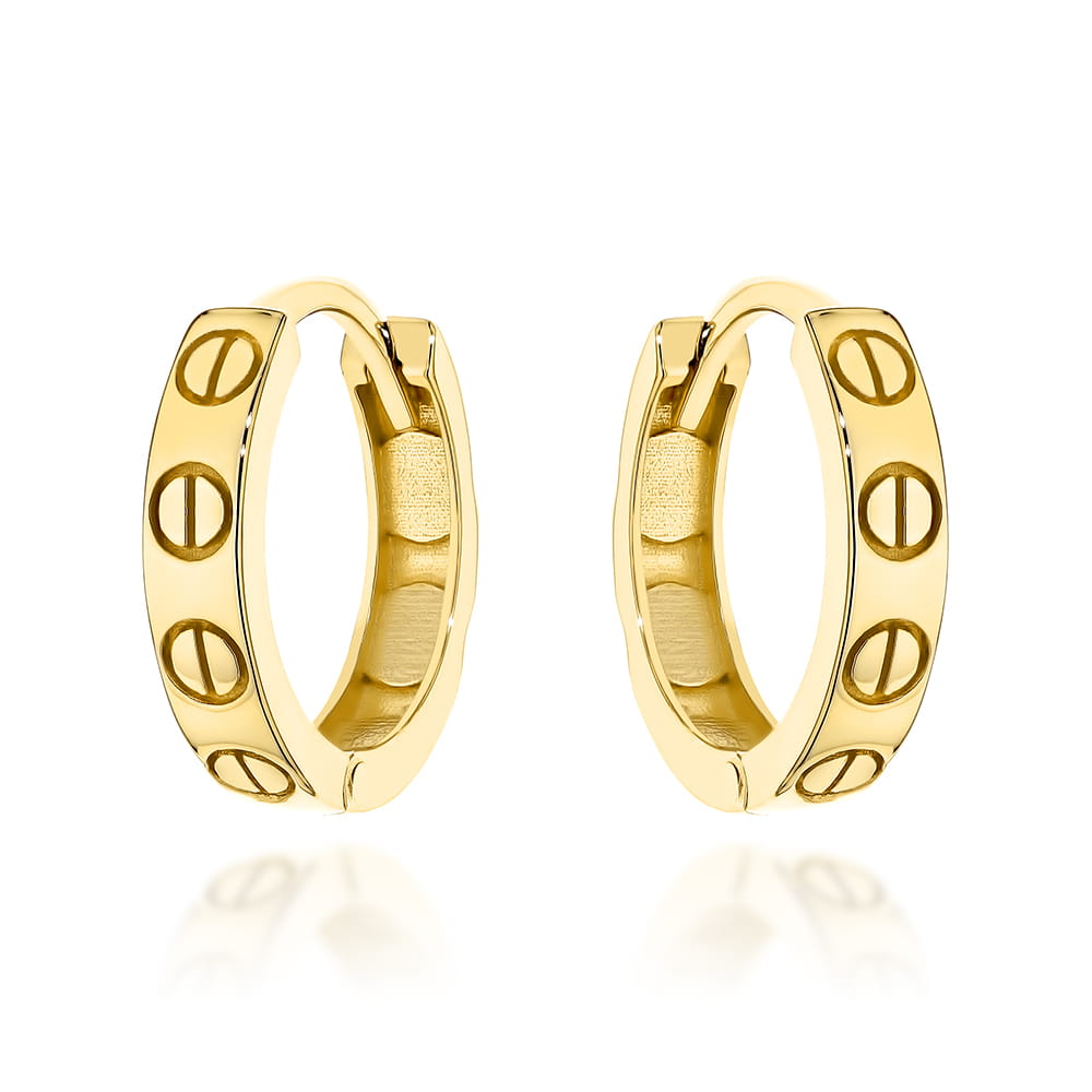 Kolczyki złote kółeczka ze zdobieniem pr. 585 1 Kolczyki złote kółeczka ze zdobieniem pr. 585