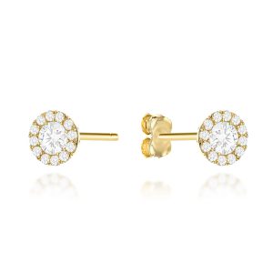 Kolczyki złote kółka wysadzane cyrkoniami z ażurowym tyłem pr. 585