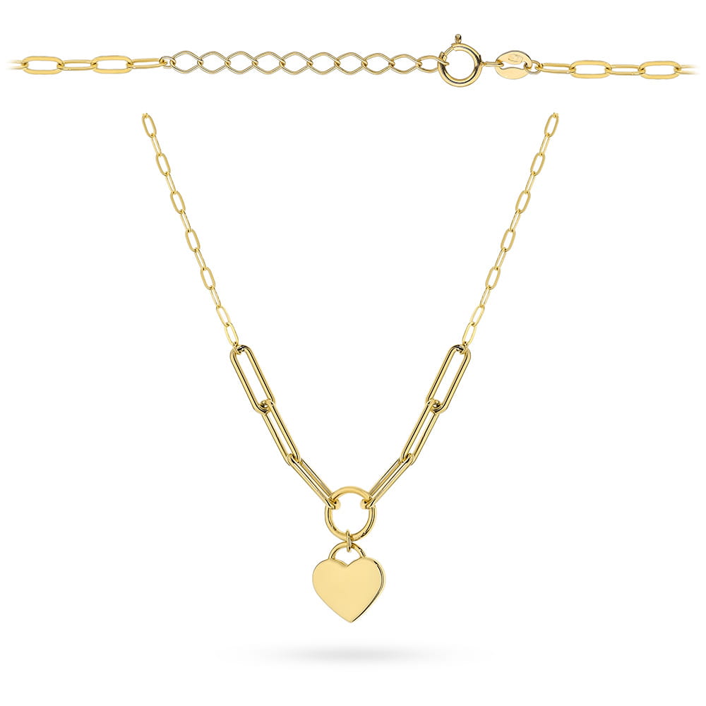 Naszyjnik złoty z ogniwami i wiszącym sercem pr. 585 1 Naszyjnik złoty z ogniwami i wiszącym sercem pr. 585
