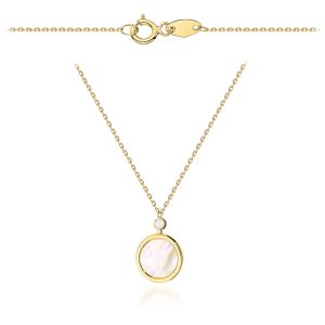 Naszyjnik złoty kółko z masą perłową i cyrkonią pr. 585