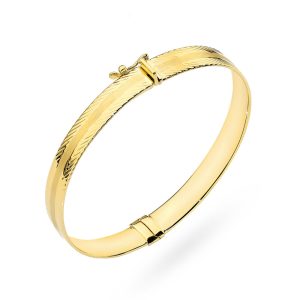 Bransoletka złota sztywna satynowa zdobiona diamentowanymi brzegami pr. 585