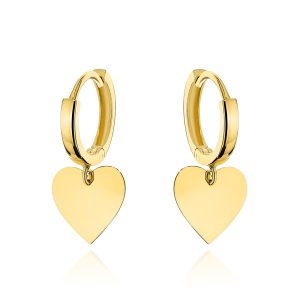 Kolczyki złote kółeczka z wiszącym sercem pr. 585