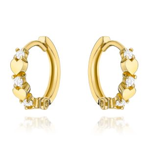 Kolczyki złote serduszka z cyrkoniami na kreolu pr. 585