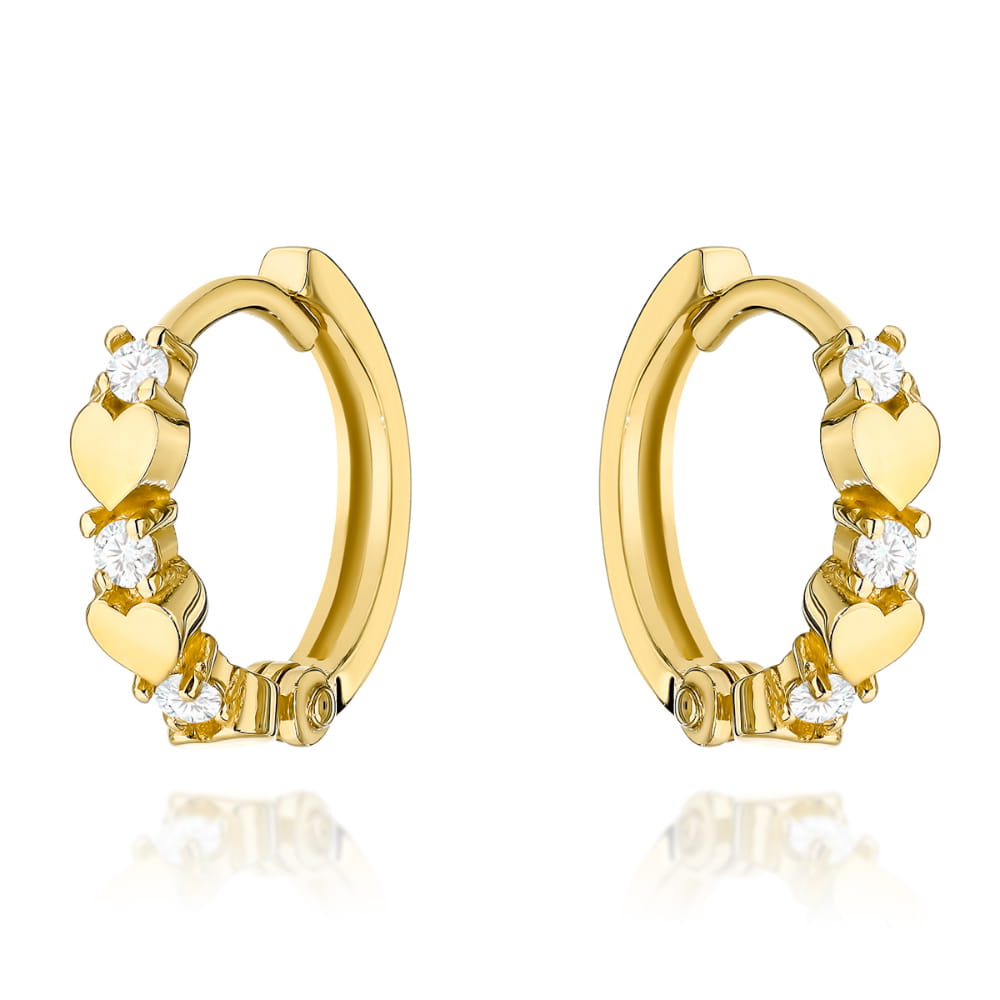 Kolczyki złote serduszka z cyrkoniami na kreolu pr. 585 1 Kolczyki złote serduszka z cyrkoniami na kreolu pr. 585