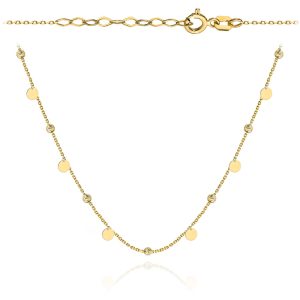 Naszyjnik złoty pełne kółka i diamentowane kulki 47+3 cm pr. 585