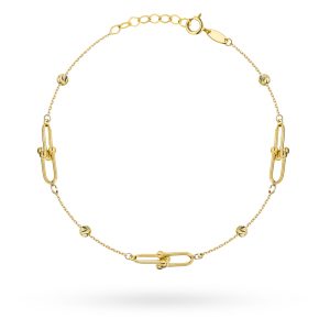 Bransoletka złota splecione ogniwa z diamentowanymi kulkami pr. 585