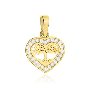 Zawieszka złota drzewko szczęścia w serduszku wysadzanym cyrkoniami pr. 585