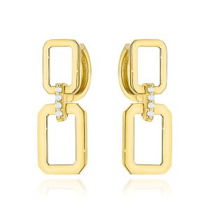 Kolczyki złote prostokąty z cyrkoniami na kreolu pr. 585
