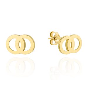 Kolczyki złote zazębione dwa kółeczka pr. 585