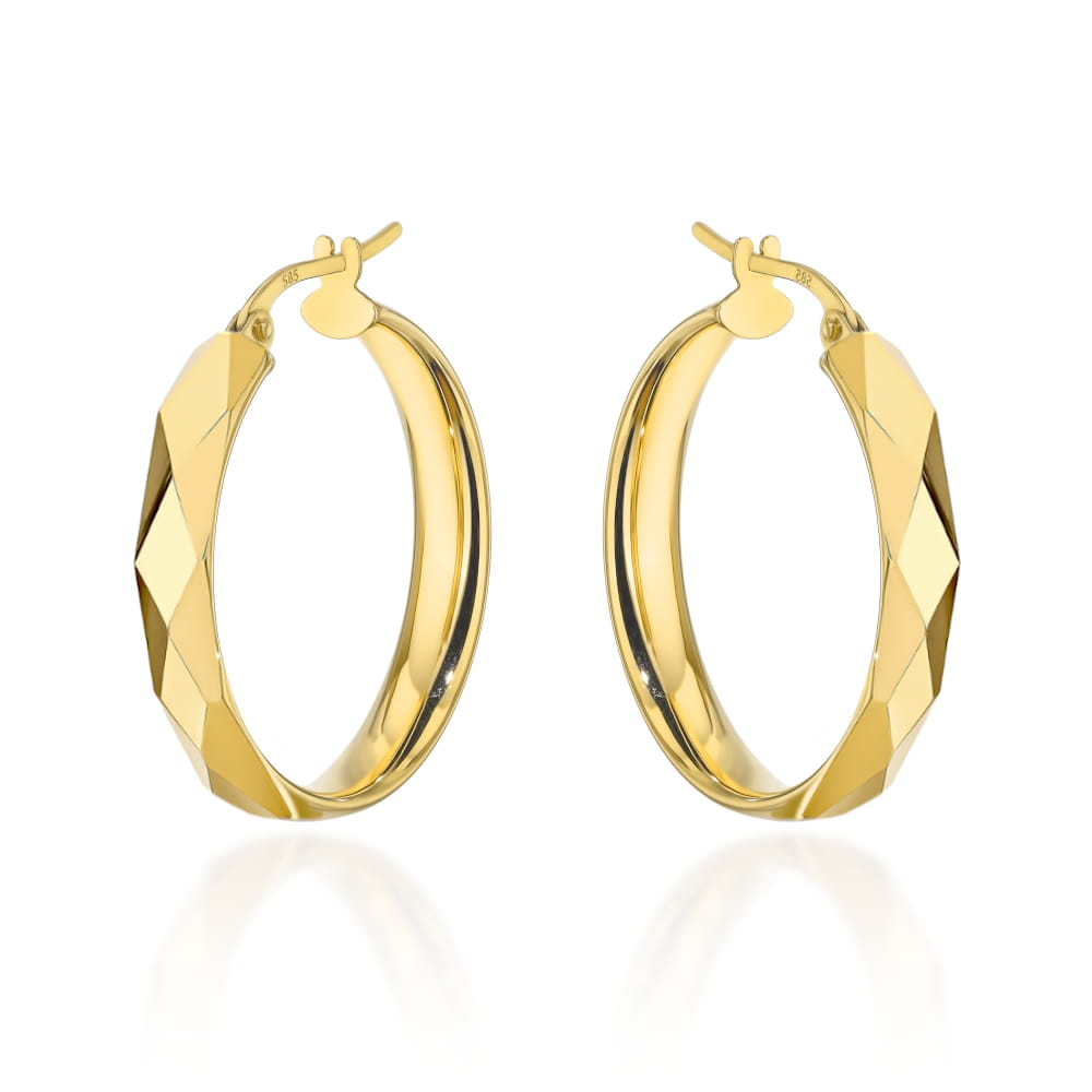 Kolczyki złote kółka zdobione diamentowaniem pr. 585 1 Kolczyki złote kółka zdobione diamentowaniem pr. 585