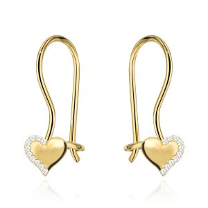 Kolczyki złote serca z cyrkoniami na biglu pr. 585