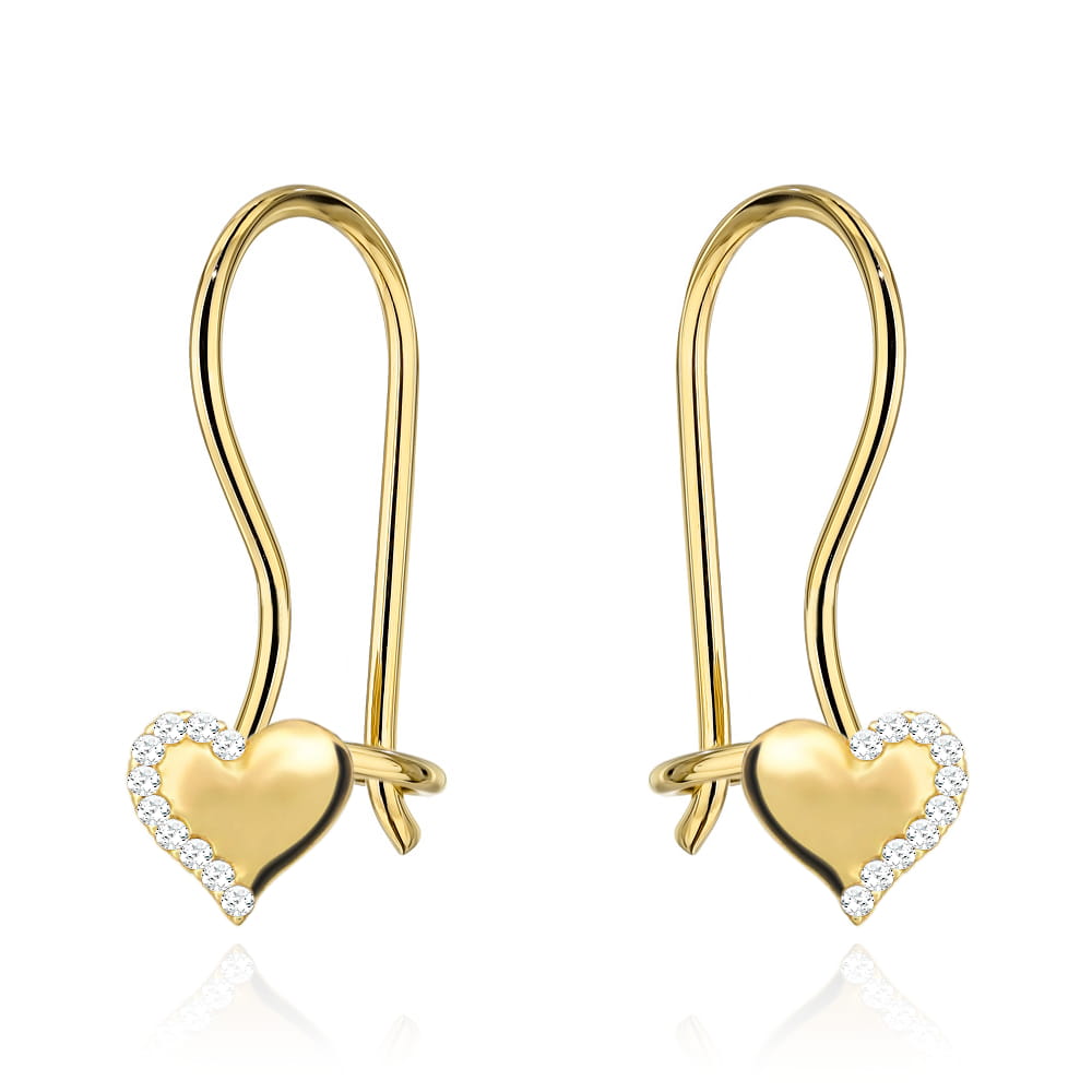 Kolczyki złote serca z cyrkoniami na biglu pr. 585 1 Kolczyki złote serca z cyrkoniami na biglu pr. 585