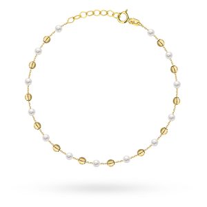 Bransoletka złota gładkie kulki i perły pr. 585