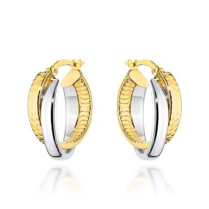 Kolczyki złote splecione kółeczka z diamentowaniem w dwóch kolorach złota pr. 585