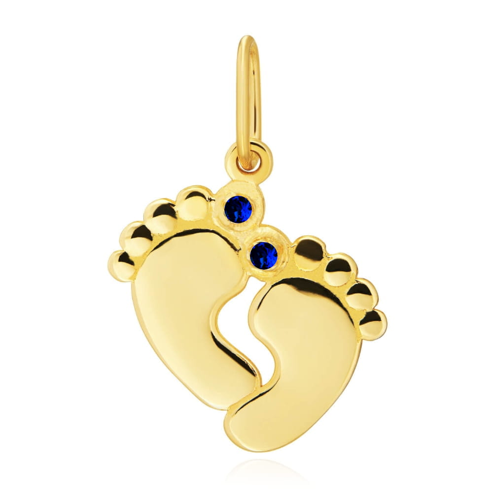 Zawieszka złota stópki z granatowymi cyrkoniami pr. 585 1 Zawieszka złota stópki z granatowymi cyrkoniami pr. 585
