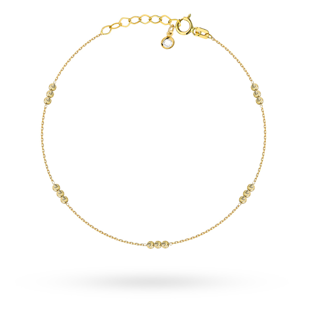 Bransoletka złota potrójne diamentowane kulki na nogę pr. 585 1 Bransoletka złota potrójne diamentowane kulki na nogę pr. 585