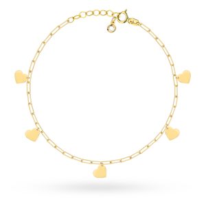 Bransoletka złota podłużne ogniwa i wiszące serduszka na nogę pr. 585