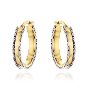 Kolczyki złote kółka zdobione na brzegach w dwóch kolorach złota pr. 585