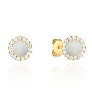 Kolczyki złote kółeczka z opalem i cyrkoniami pr. 585