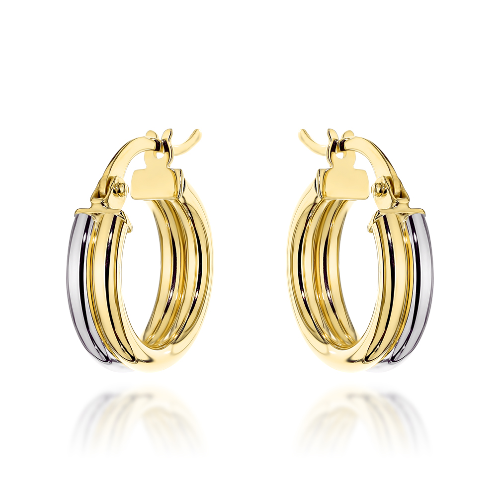 Kolczyki złote podwójne kółeczka w dwóch kolorach złota pr. 585 1 Kolczyki złote podwójne kółeczka w dwóch kolorach złota pr. 585