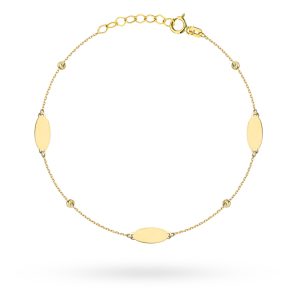 Bransoletka złota owalne blaszki i diamentowane kulki pr. 585