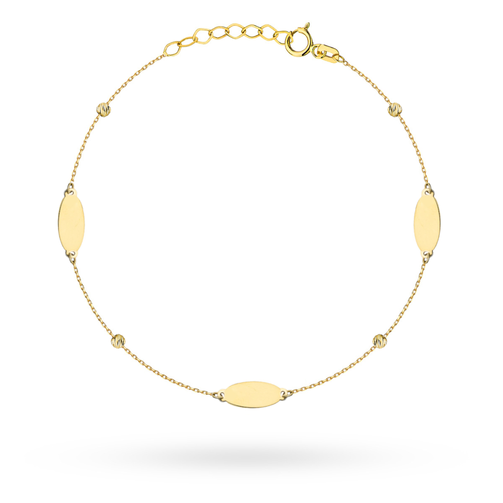 Bransoletka złota owalne blaszki i diamentowane kulki pr. 585 1 Bransoletka złota owalne blaszki i diamentowane kulki pr. 585