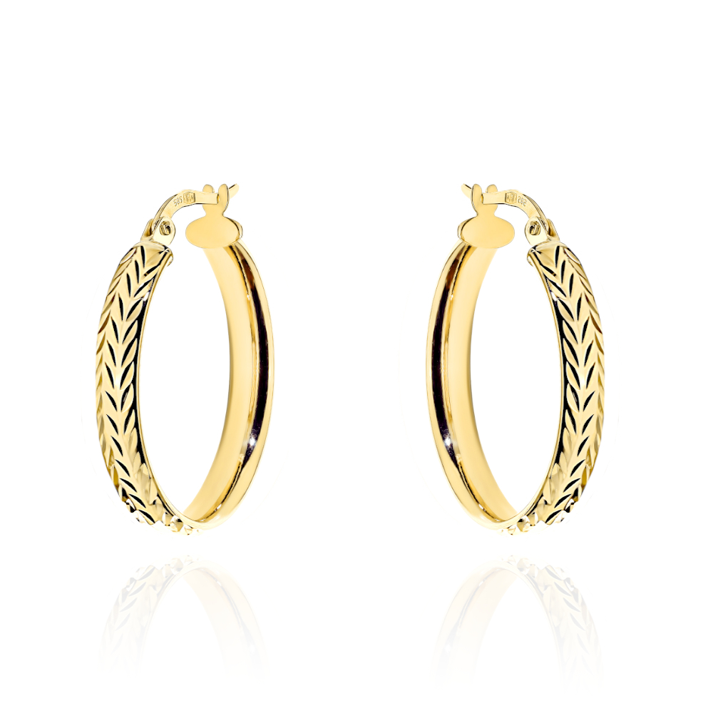 Kolczyki złote koła z ozdobnym diamentowaniem pr. 585 1 Kolczyki złote koła z ozdobnym diamentowaniem pr. 585