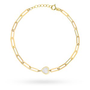 Bransoletka złota długie ogniwa i serce z masą perłową pr. 585