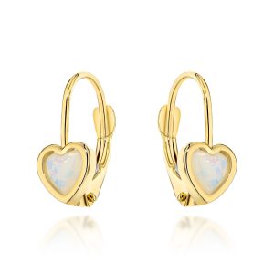 Kolczyki złote serduszka z opalitem na angielskim zapięciu pr. 585
